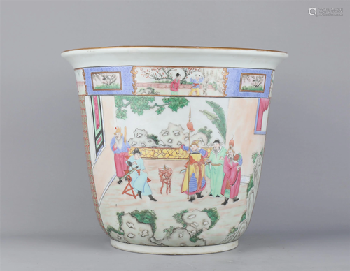 A CHINESE FAMILLE ROSE FIGURES STORY PORCELAIN FLOWER