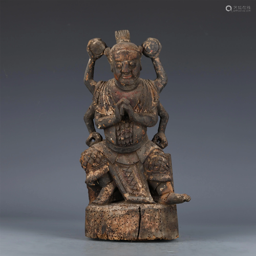 A CHINESE WOODEN FIGURINE OF THUNDER GOD