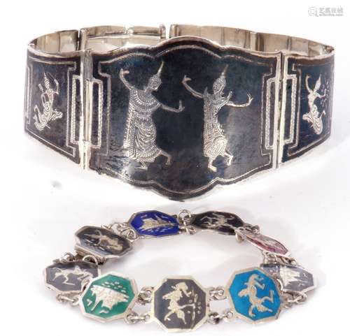 Mixed Lot: large Siamese niello bracelet, a design of gradua...