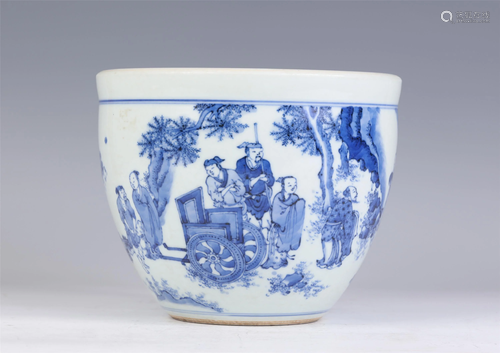 A CHINESE BLUE AND WHITE FIGURES STORY PORCELAIN BASIN