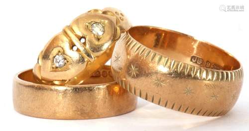 Mixed Lot: two 9ct gold wedding rings, 8gms, together with a...