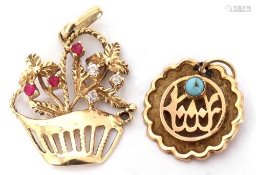 Mixed Lot: modern 585 stamped floral basket pendant highligh...