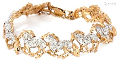 9ct gold and diamond set galloping horse bracelet, featuring...