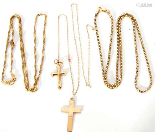 Mixed Lot: 2 9ct gold cross pendants, one suspended from a 9...