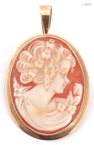 Carved shell cameo brooch/pendant depicting a profile of a c...