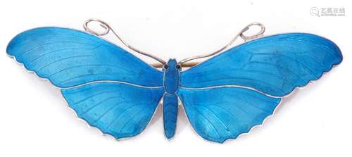 Sterling and enamel large butterfly brooch, the outstretched...