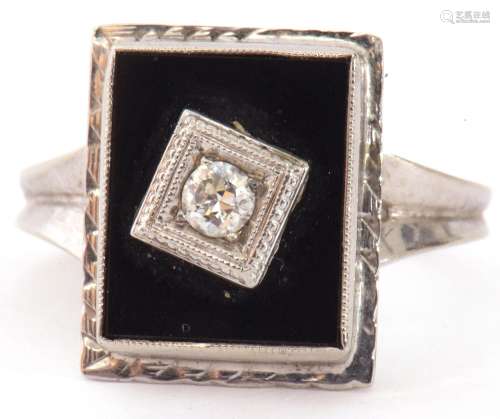 Art Deco style diamond and onyx ring, the rectangular shaped...