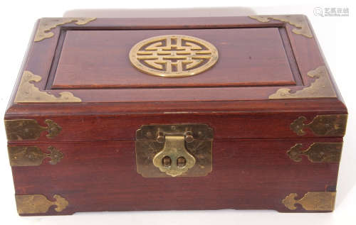 Chinese wood and brass mounted jewellery box (void), 30 x 19...