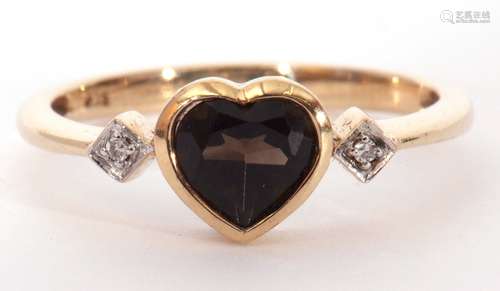 Modern 9ct gold and diamond heartstone ring, the centre hear...