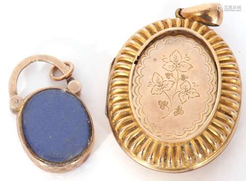 Mixed Lot: Victorian gold filled hinged large oval locket, 4...