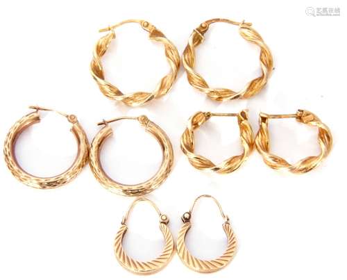 Mixed Lot: four pairs of low grade yellow metal hoop/creole ...