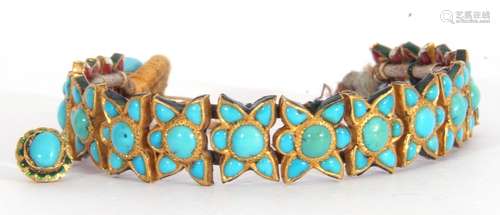 Probably Indian fabric backed yellow metal and turquoise sta...