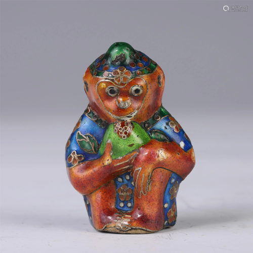 A CHINESE SILVER WIRE INLAY ENAMEL MONKEY