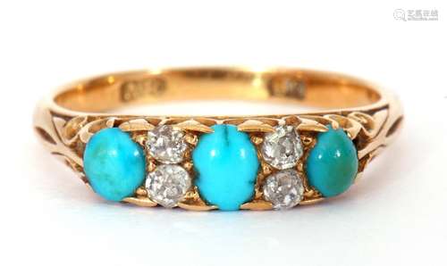 Antique turquoise and diamond ring featuring three graduated...