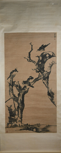 A CHINESE PAINTING OF BIRDS AND WITHERED TREE