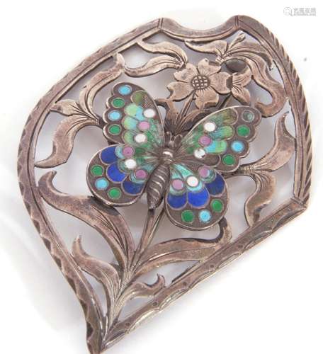 Early 20th century silver and enamelled open work large broo...