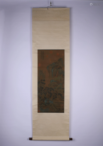 A CHINESE SCROLL PAINTING OF LANDSCAPE AND FIGURE