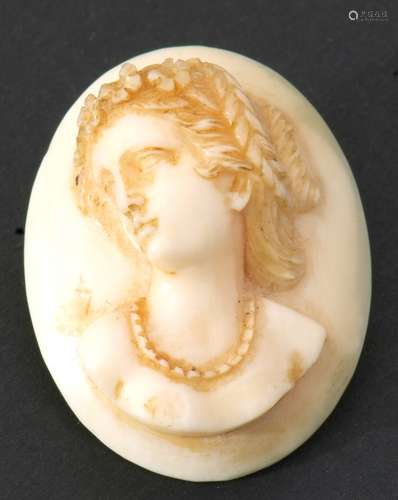 Vintage carved celluloid oval cameo brooch, a head and shoul...