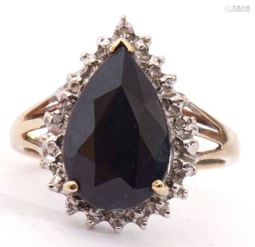 Modern haematite and diamond ring, the pear shaped centre fa...