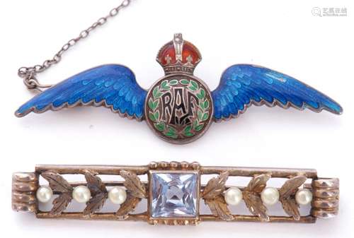 Mixed Lot: sterling and enamel RAF wings brooch, together wi...