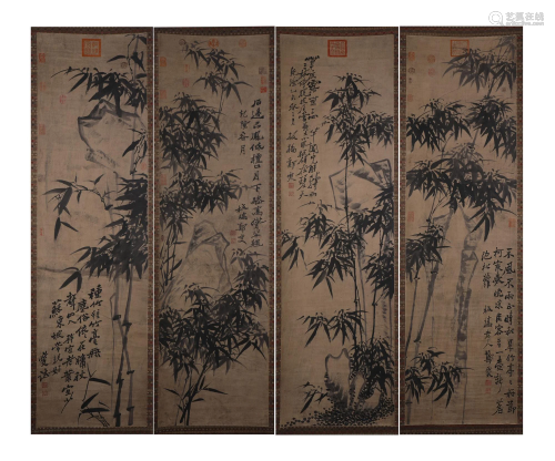 FOUR CHINESE SCROLL PAINTINGS OF BAMBOOS