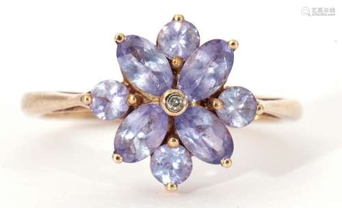 Modern 9ct pale purple stone and small diamond cluster ring,...