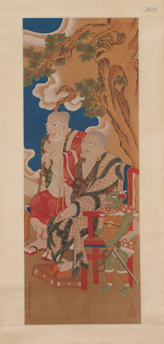 A CHINESE PAINTING OF BUDDHIST FIGURES