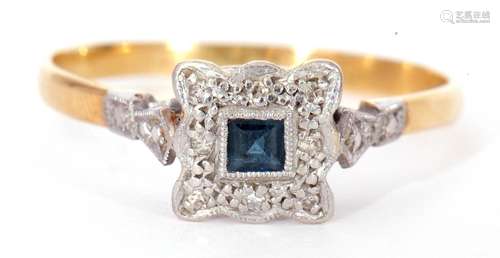 An Art Deco sapphire and diamond ring, centring a small cali...