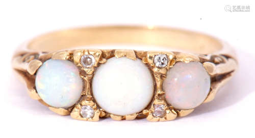18ct gold opal and diamond ring featuring three graduated ro...