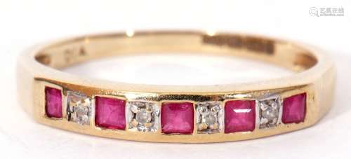 Modern 9ct gold diamond and ruby ring, alternate set with fi...