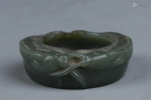 A CHINESE JASPER DOUBLE-FISH WATER POT