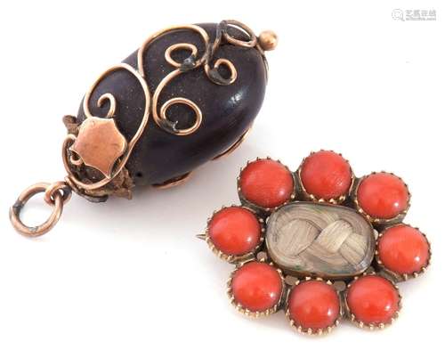 Mixed Lot: antique coral bead mourning brooch, centring a pl...