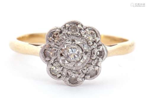 Antique diamond cluster ring, a flowerhead design centring a...