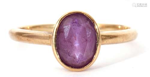 9ct gold amethyst ring, the oval faceted amethyst bezel set ...