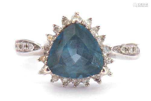 Modern 9ct white gold and apatite ring, heart shaped, within...