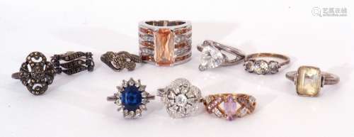 Mixed Lot: nine white metal dress rings and one other, g/w 5...