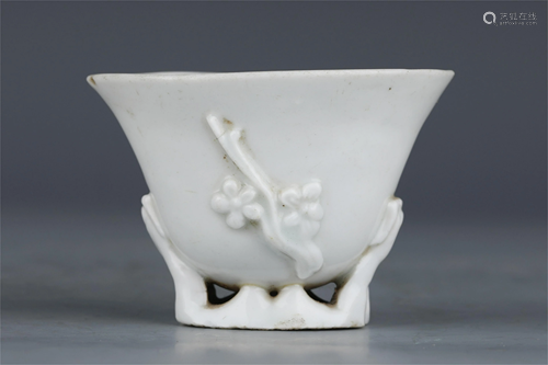 A CHINESE BLANE-DE-CHINE PLUM BLOSSOM CUP