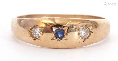 9ct gold diamond and sapphire ring, centring a small round s...