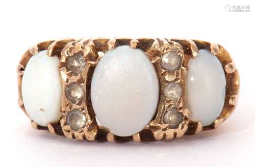 9ct gold, opalescent and paste set ring featuring three grad...