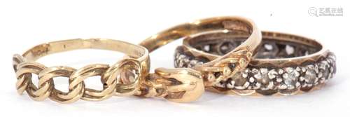 Mixed Lot: 9ct gold buckle ring, a 375 stamped pierced rope ...