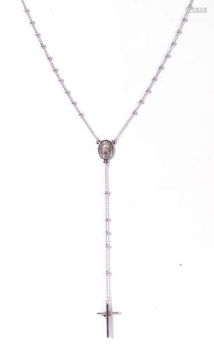 9ct white gold rosary necklace with a madonna medal and a ho...