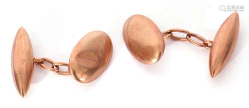 Pair of antique 9ct gold cuff links of oval and torpedo link...