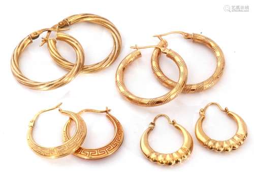 Mixed Lot: four pairs of 9ct stamped creole style earrings, ...