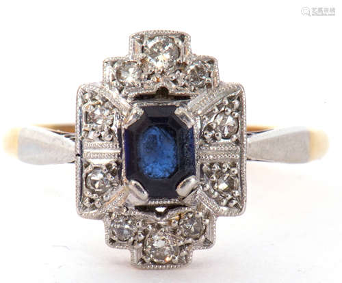 Art Deco sapphire and diamond cluster ring, the cushion cut ...