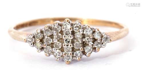 9ct gold and diamond cluster ring of lozenge shape featuring...