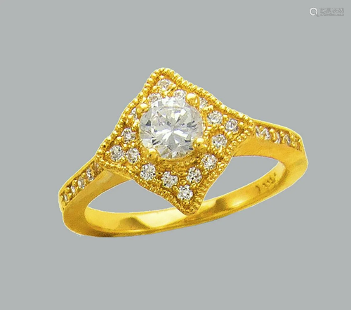 14K YELLOW GOLD LADIES FANCY CZ ENGAGEMENT RING