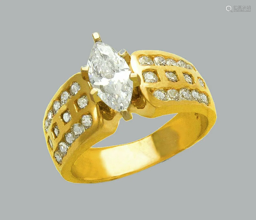 14K YELLOW GOLD LADIES FANCY ENGAGEMENT RING MARQ…