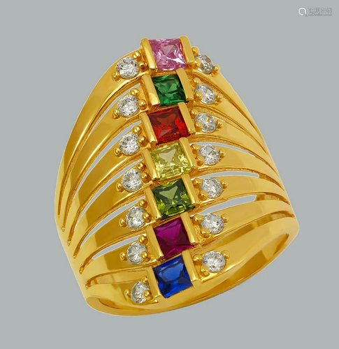 NEW 14K YELLOW GOLD LADIES FANCY COLORED CZ RING 7…