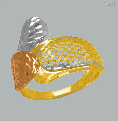 NEW 14K TRI COLOR GOLD LADIES FANCY RING COCKTAIL