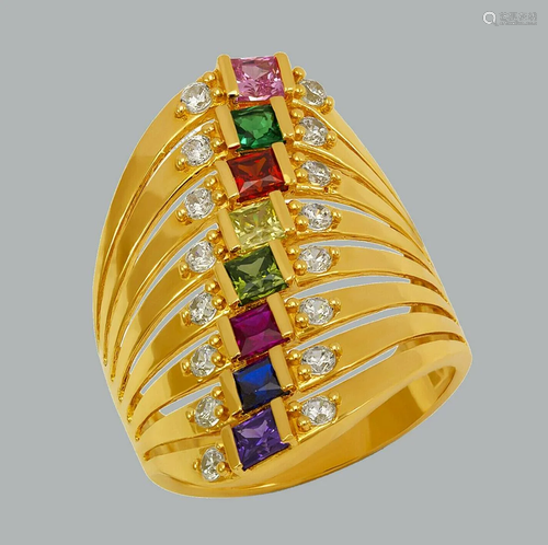 NEW 14K YELLOW GOLD LADIES FANCY COLORED CZ RING 8…